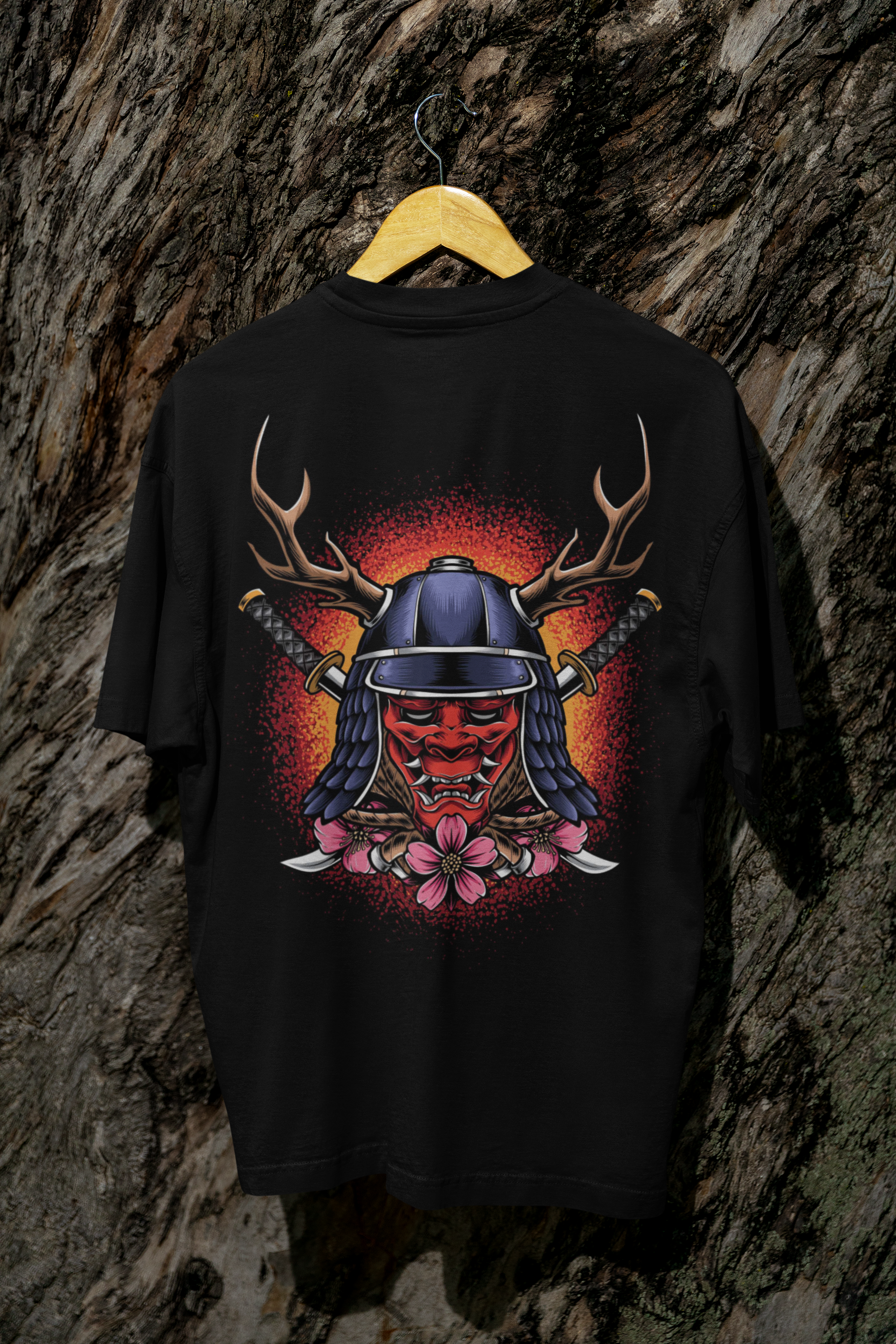 Oversized T-Shirt Design: “RED ONI SAMURAI” - ThreadStyle
