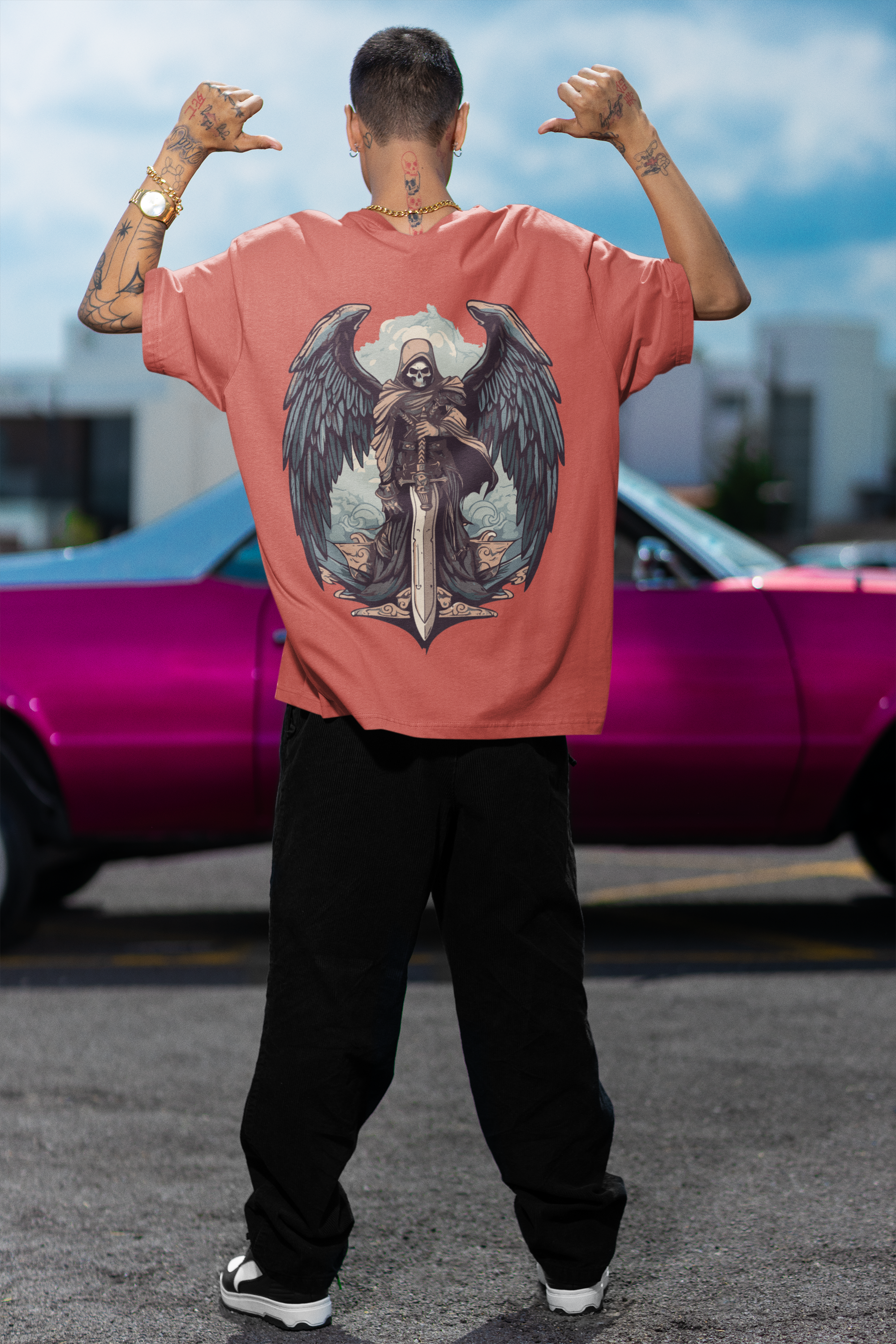 Grim Reaper Sword Guardian Oversized T-Shirt