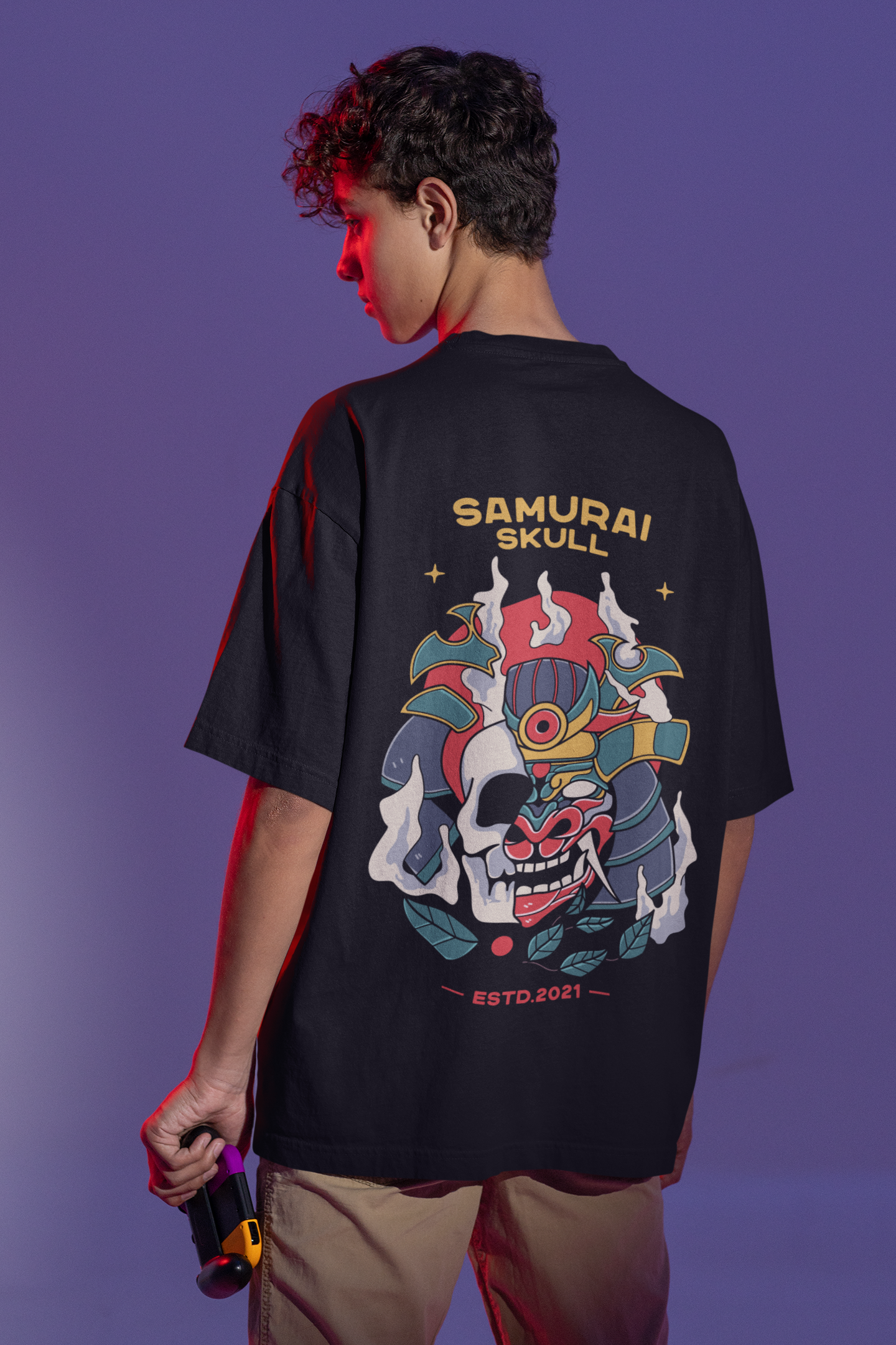 🔥 Red Oni Samurai Graphic Oversized T-Shirt - ThreadStyle
