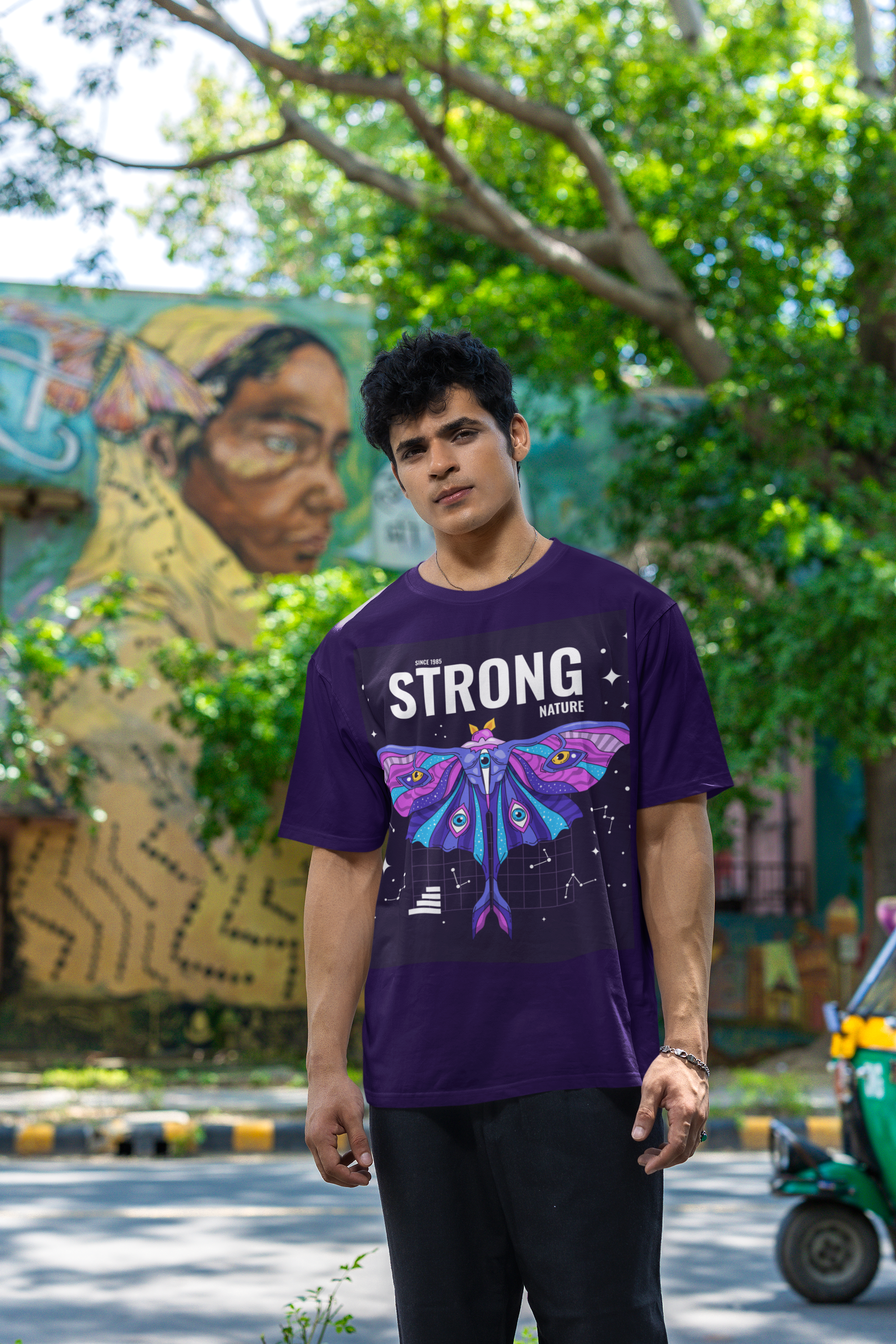 Strong Nature – Cosmic Moth Graphic Oversize Tee - ThreadStyle