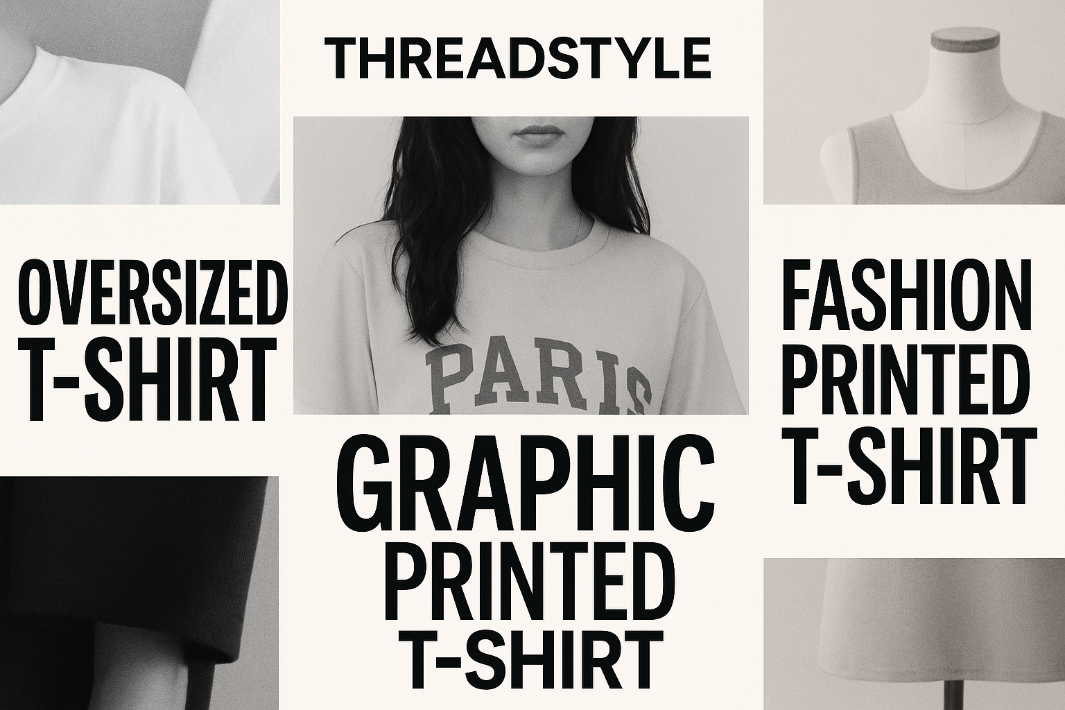 create a magzine image to add in the home page block for https://threadstyle.co.in/ and Put the titles like "oversized t-shirt", "Graphic printed t-shirt" ,"Fashion printed t-shirt"