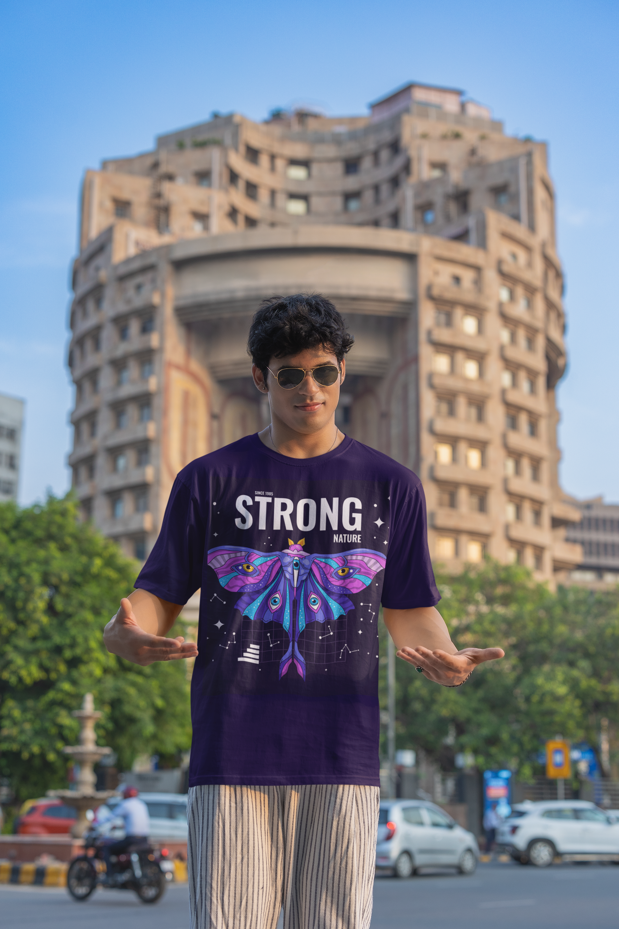 Strong Nature – Cosmic Moth Graphic Oversize Tee - ThreadStyle