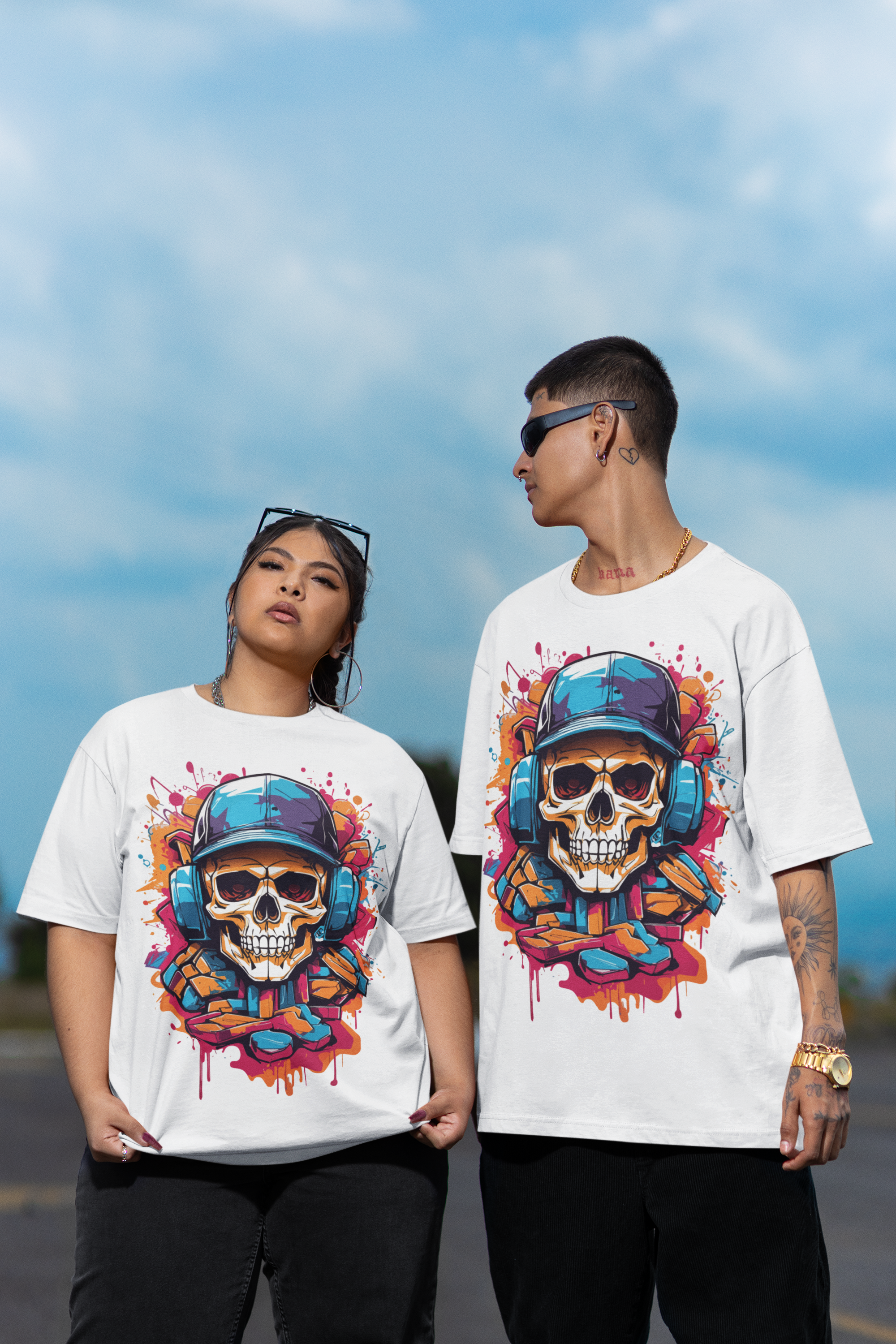 Urban Skull Groove - Oversized T-Shirt