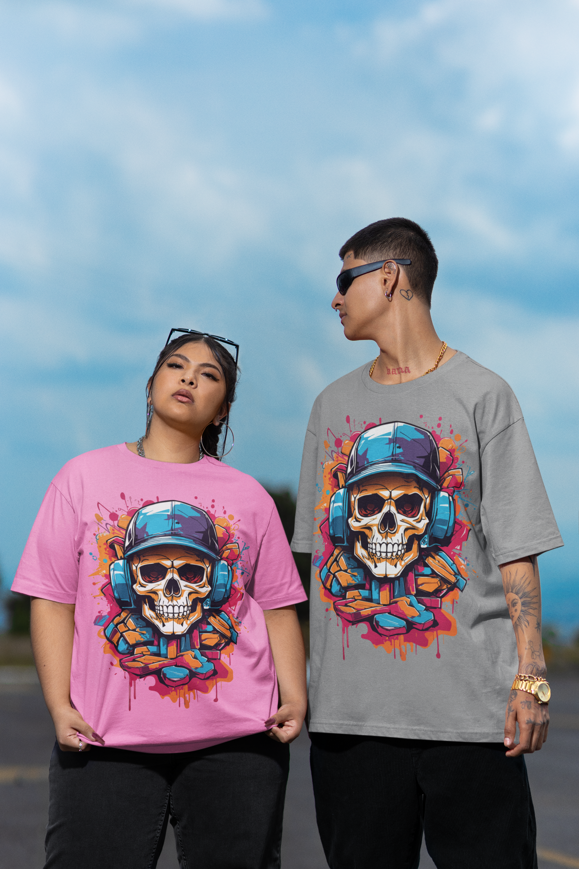 Urban Skull Groove - Oversized T-Shirt