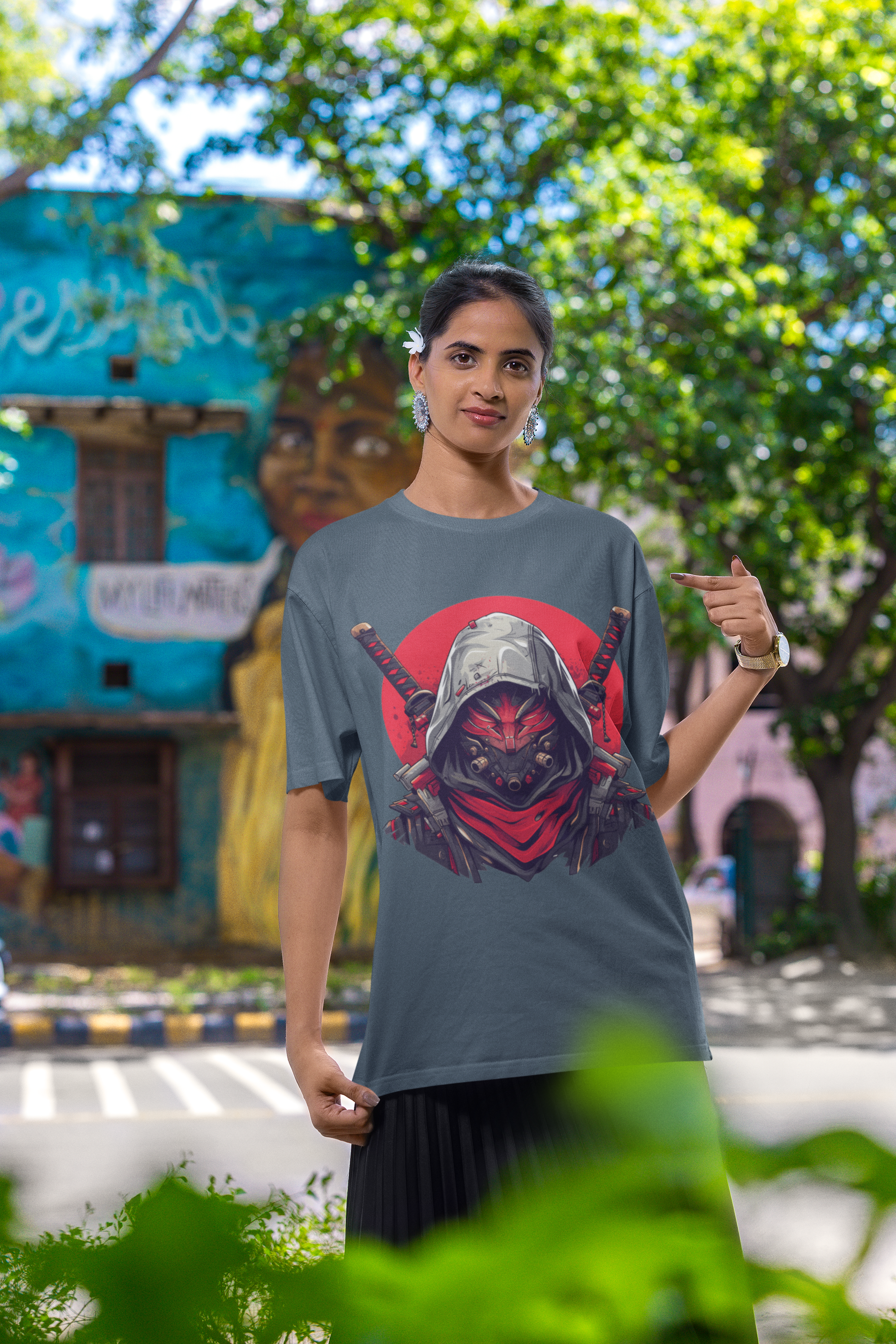 ⚔️ SHADOW RONIN – Oversized Samurai Graphic T-Shirt - ThreadStyle