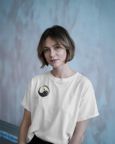 Yin-Yang Minimalist White T-Shirt – Unisex - ThreadStyle