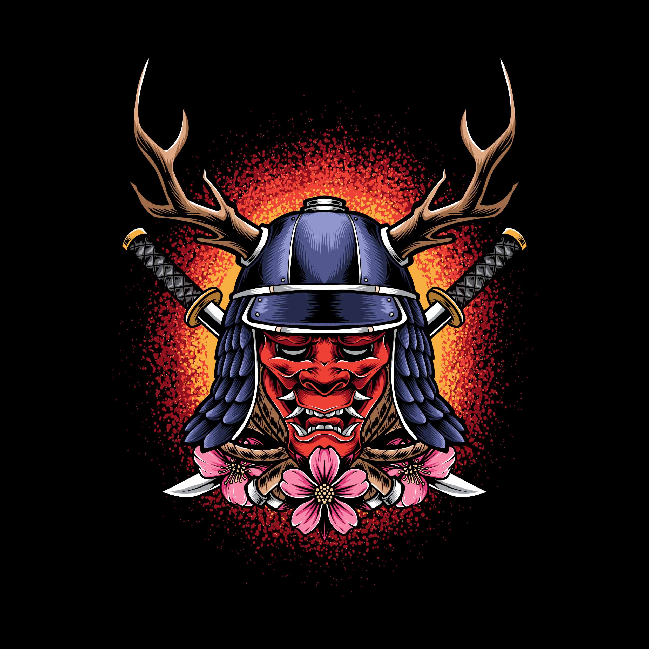 🔥 Red Oni Samurai Graphic Oversized T-Shirt - ThreadStyle