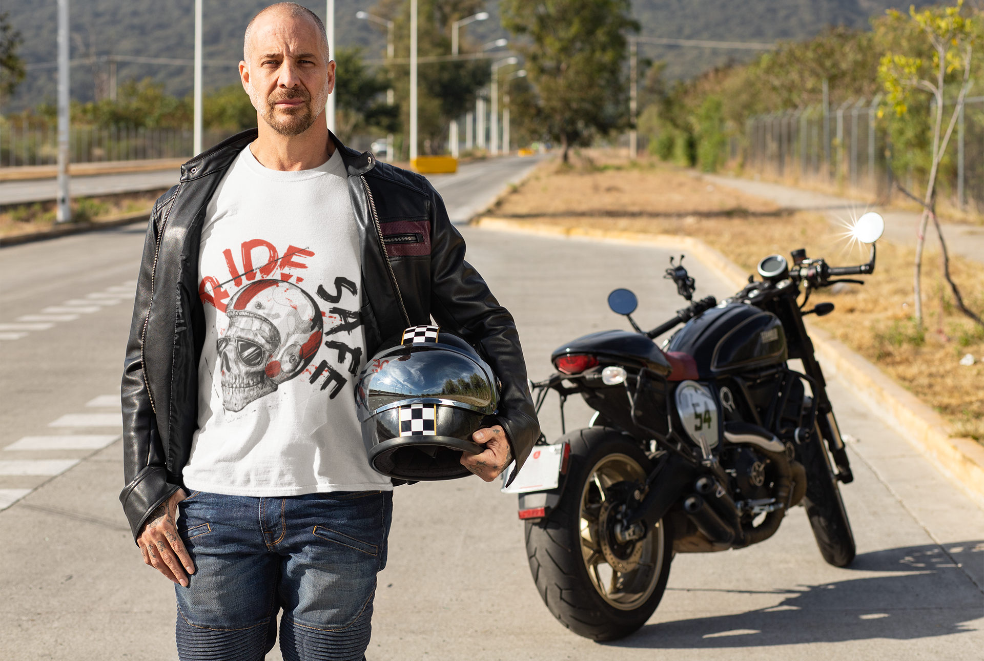 🏍️ RIDE SAFE – Skull Helmet Graphic Tee - ThreadStyle