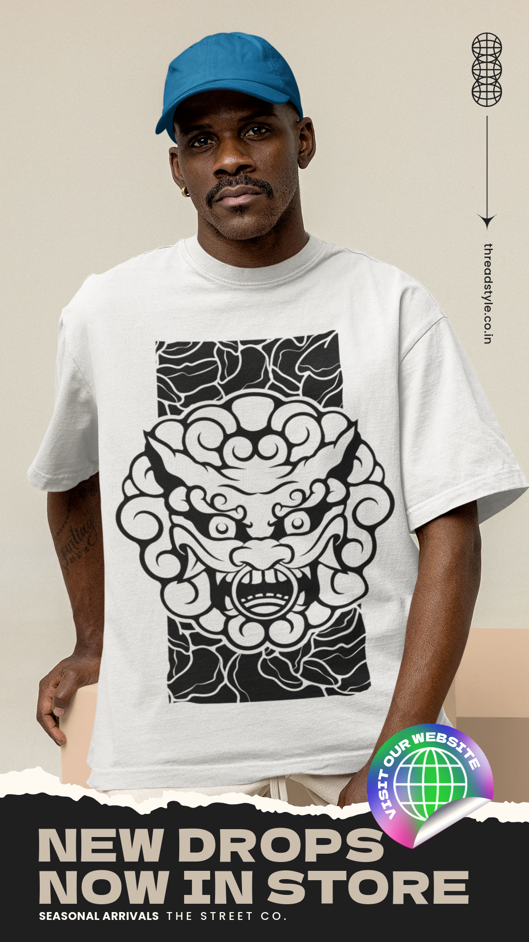 FIERCE GUARDIAN MASK – Graphic Oversized T-Shirt - ThreadStyle