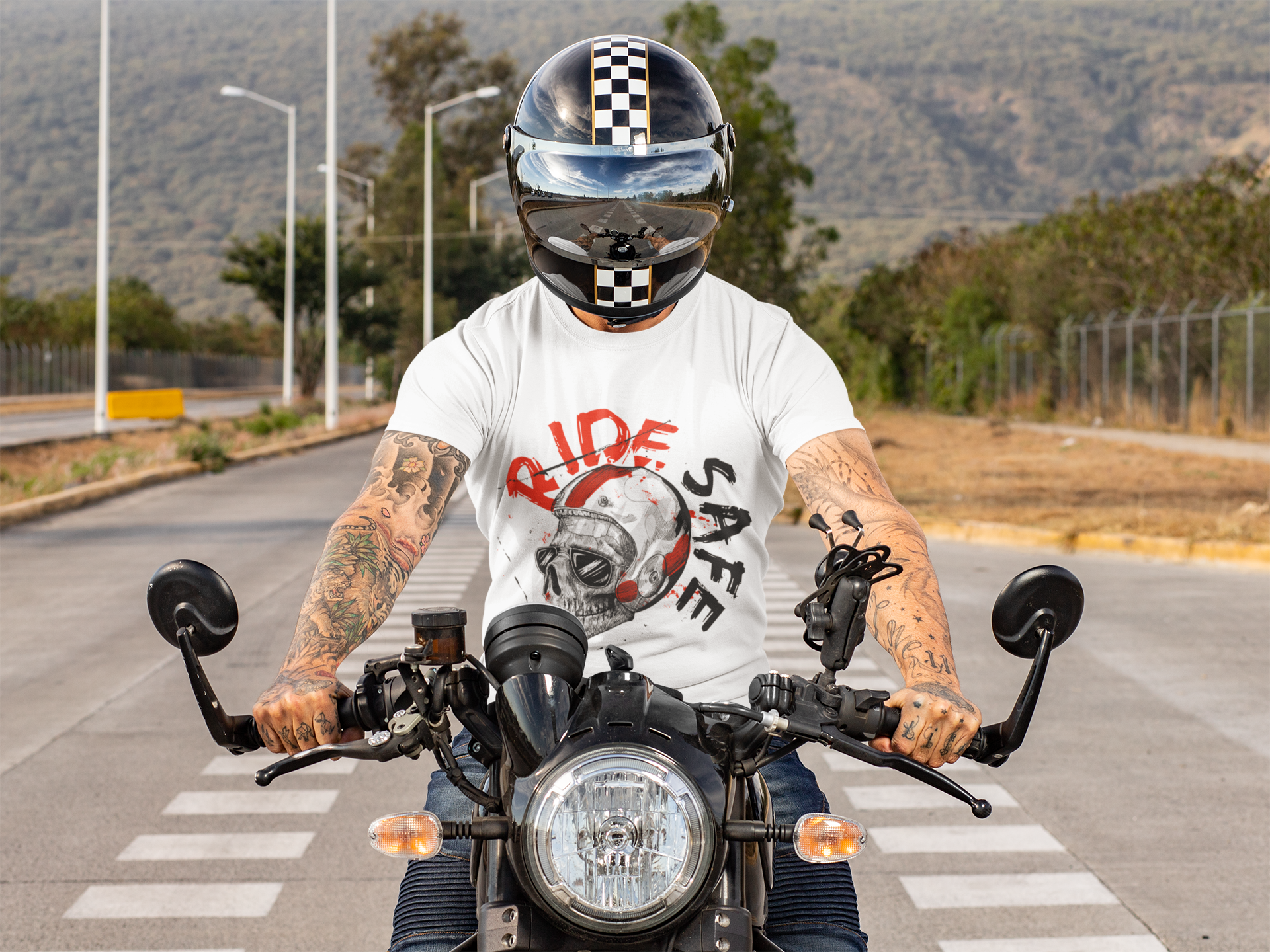 🏍️ RIDE SAFE – Skull Helmet Graphic Tee - ThreadStyle
