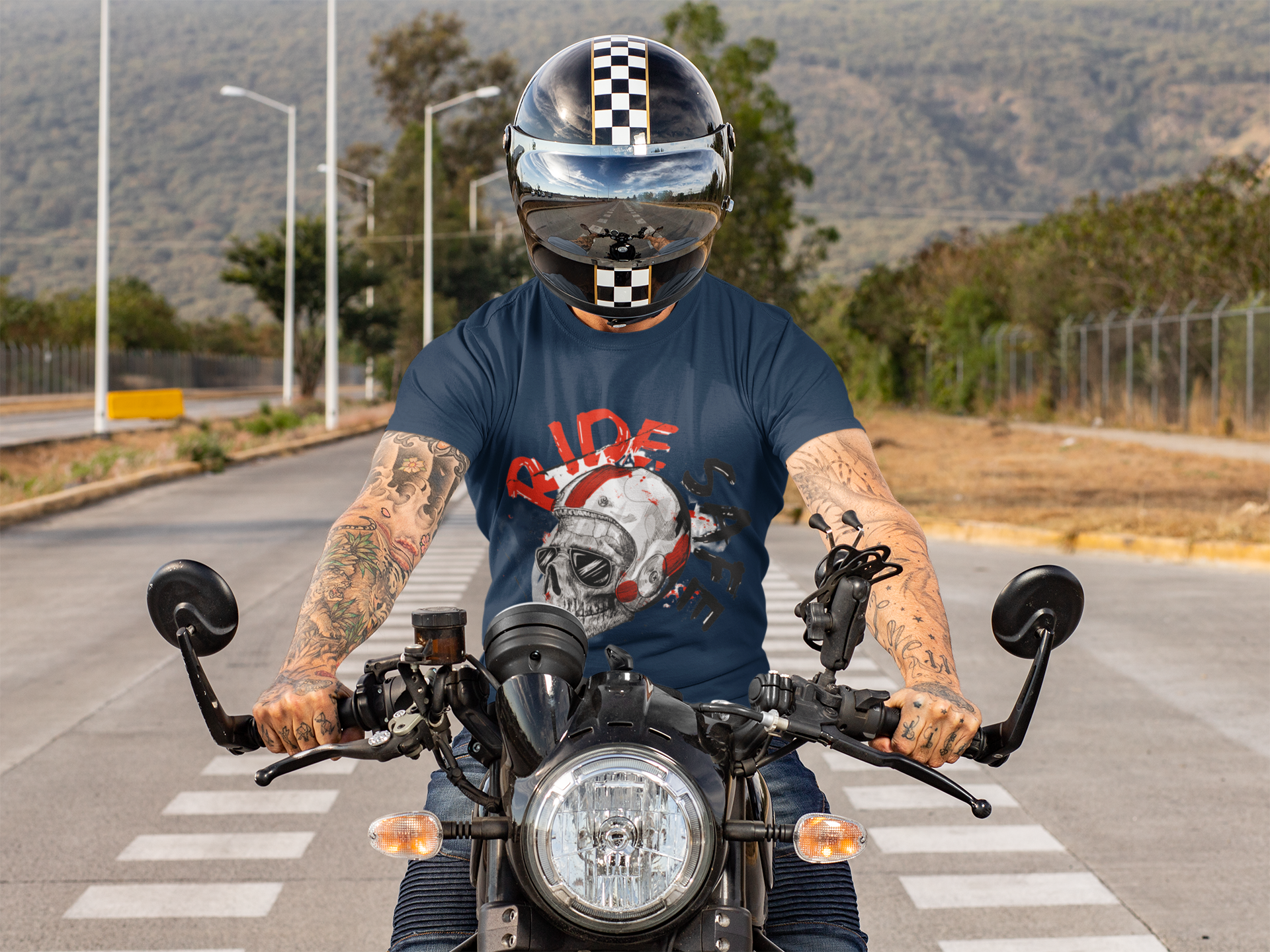 🏍️ RIDE SAFE – Skull Helmet Graphic Tee - ThreadStyle